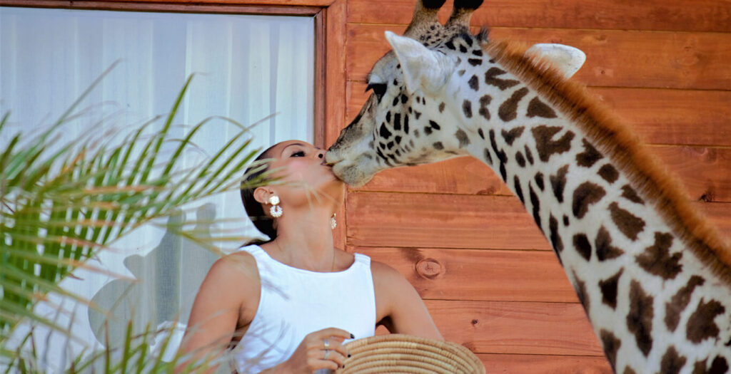 Giraffe and Woman -Serval Farm-Mateys Tours